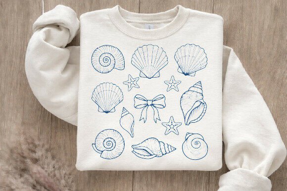 Beach Shell Starfish T-shirt Design: Coastal Illustration Set