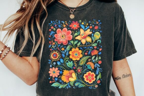 Bold Floral Folk Art Design PNG: A Modern Design Asset