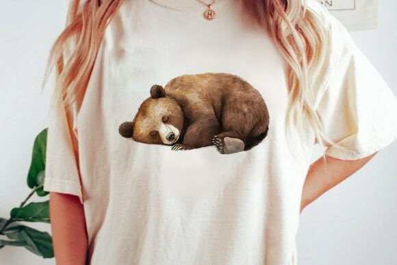 Sleeping Bear Watercolor Design Png for Creative Projects